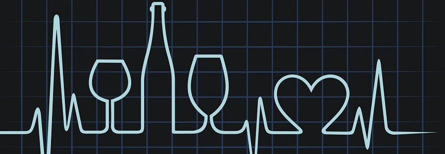 Heartbeat make wine glasses,bottle and heart symbol stock vector