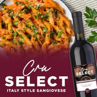 This deep ruby red wine has aromas of tobacco, ripe plums and black cherries that will remind you of Tuscany. The palate offers explosive notes of blackberries, prunes, and vanilla.

Try pairing it with penne alla vodka or chicken parmigiana.

Grab at a retailer near you! 🔗 Link in bio

#RJSCraftWine #WineoftheMonth #FoodandWine #WinePairing #CruSelect #Sangiovese #RedWine #ItalianWine #CraftWine